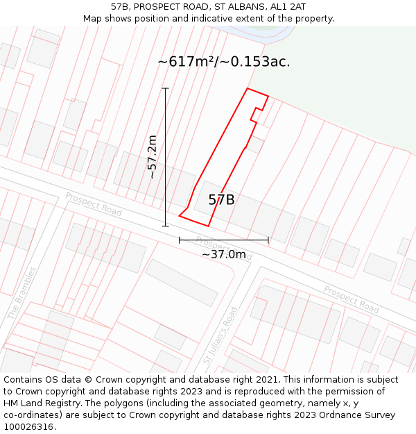 57B, PROSPECT ROAD, ST ALBANS, AL1 2AT: Plot and title map