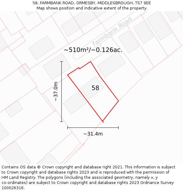 58, FARMBANK ROAD, ORMESBY, MIDDLESBROUGH, TS7 9EE: Plot and title map