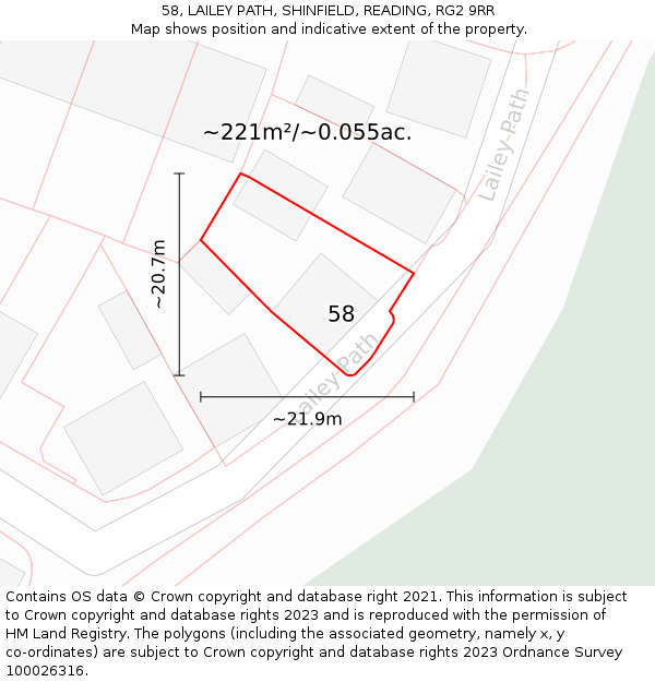 58, LAILEY PATH, SHINFIELD, READING, RG2 9RR: Plot and title map