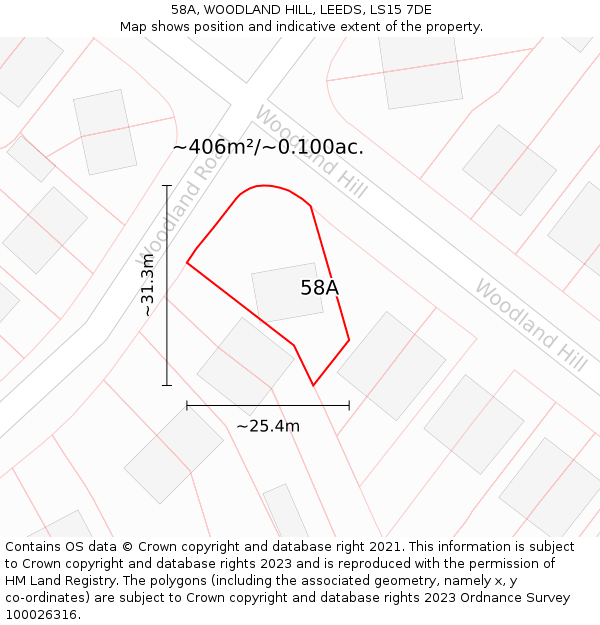 58A, WOODLAND HILL, LEEDS, LS15 7DE: Plot and title map