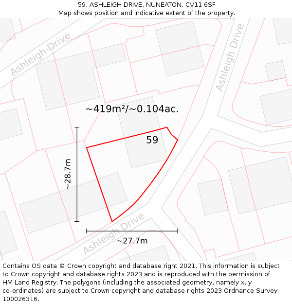 59, ASHLEIGH DRIVE, NUNEATON, CV11 6SF: Plot and title map