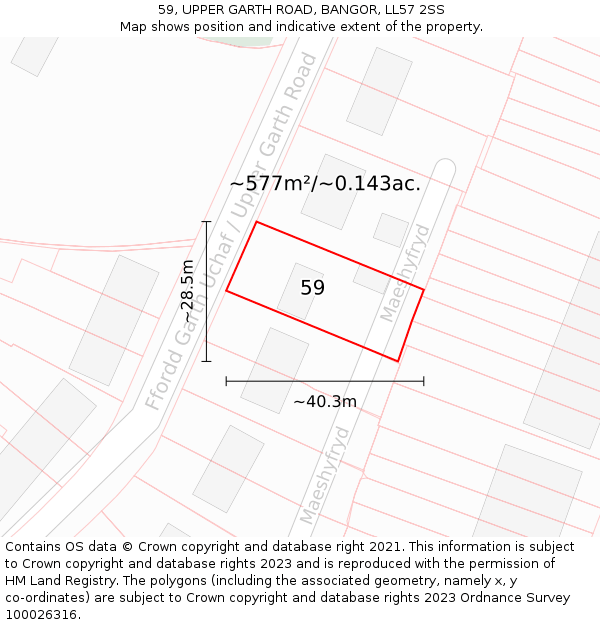 59, UPPER GARTH ROAD, BANGOR, LL57 2SS: Plot and title map