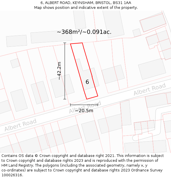 6, ALBERT ROAD, KEYNSHAM, BRISTOL, BS31 1AA: Plot and title map