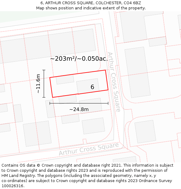 6, ARTHUR CROSS SQUARE, COLCHESTER, CO4 6BZ: Plot and title map