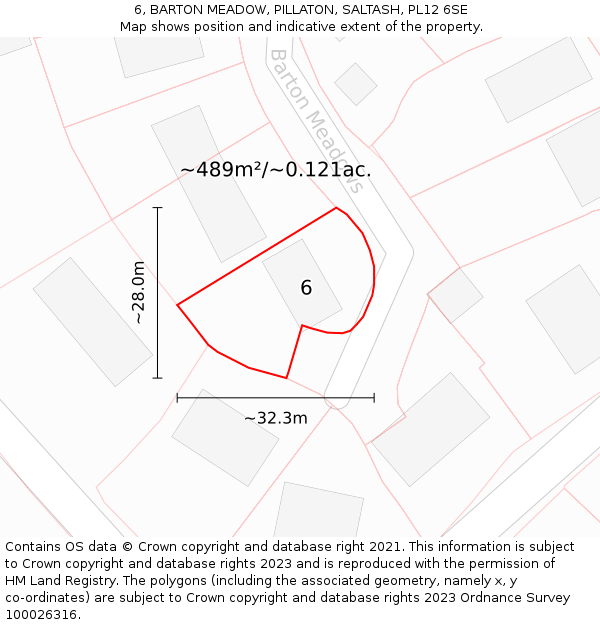 6, BARTON MEADOW, PILLATON, SALTASH, PL12 6SE: Plot and title map
