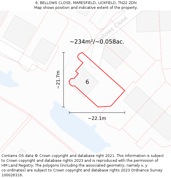 6, BELLOWS CLOSE, MARESFIELD, UCKFIELD, TN22 2DN: Plot and title map