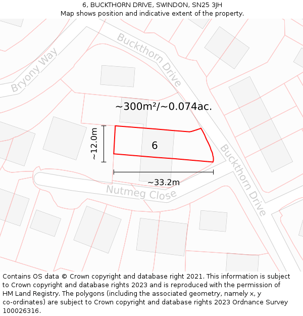 6, BUCKTHORN DRIVE, SWINDON, SN25 3JH: Plot and title map