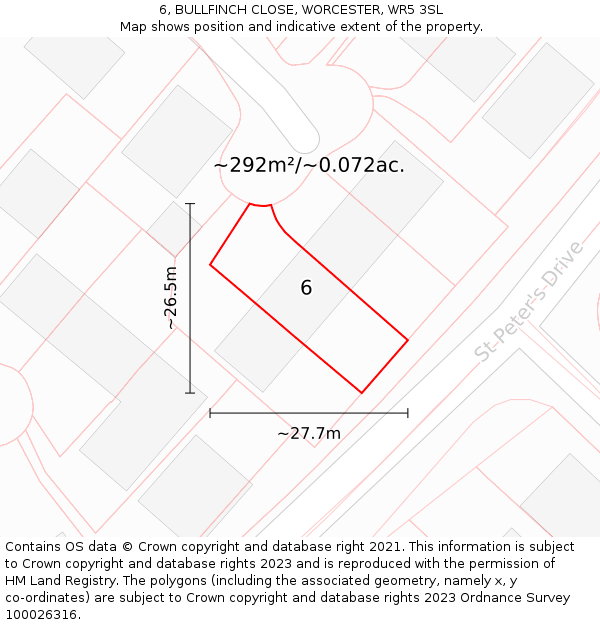 6, BULLFINCH CLOSE, WORCESTER, WR5 3SL: Plot and title map