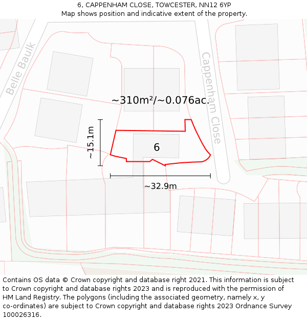 6, CAPPENHAM CLOSE, TOWCESTER, NN12 6YP: Plot and title map