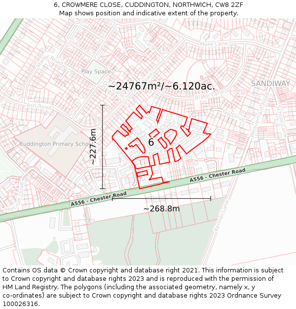 6, CROWMERE CLOSE, CUDDINGTON, NORTHWICH, CW8 2ZF: Plot and title map