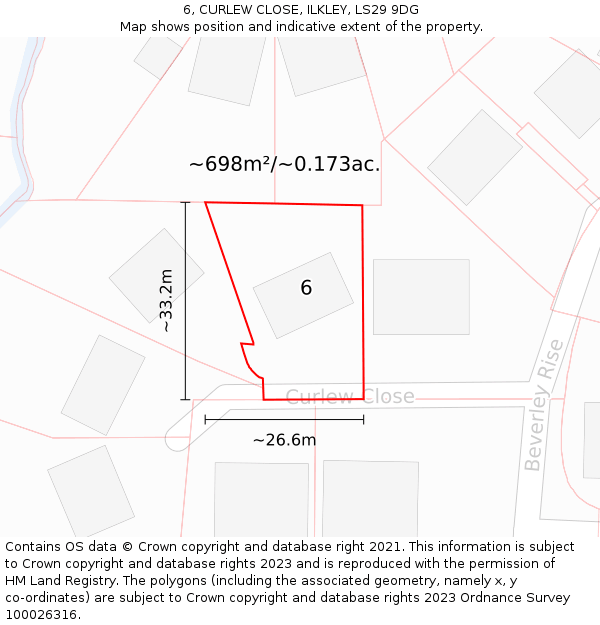 6, CURLEW CLOSE, ILKLEY, LS29 9DG: Plot and title map