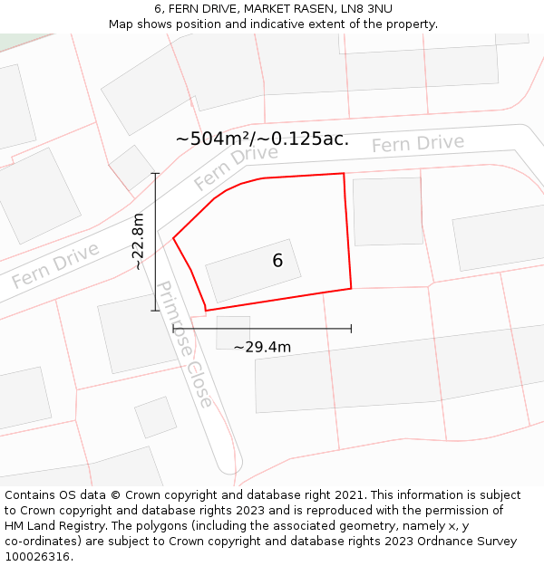 6, FERN DRIVE, MARKET RASEN, LN8 3NU: Plot and title map
