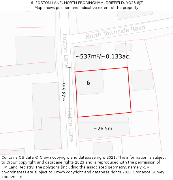 6, FOSTON LANE, NORTH FRODINGHAM, DRIFFIELD, YO25 8JZ: Plot and title map