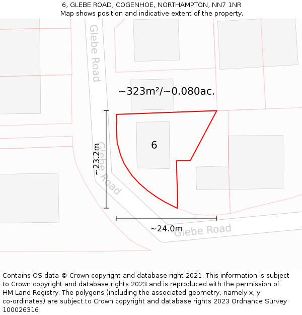 6, GLEBE ROAD, COGENHOE, NORTHAMPTON, NN7 1NR: Plot and title map