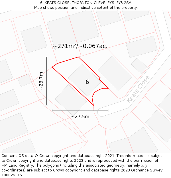 6, KEATS CLOSE, THORNTON-CLEVELEYS, FY5 2SA: Plot and title map