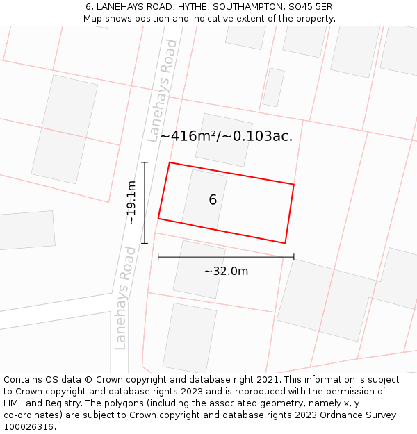 6, LANEHAYS ROAD, HYTHE, SOUTHAMPTON, SO45 5ER: Plot and title map
