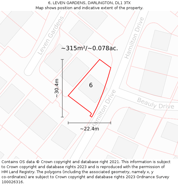 6, LEVEN GARDENS, DARLINGTON, DL1 3TX: Plot and title map