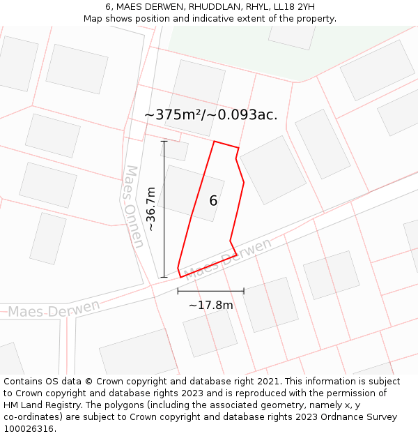 6, MAES DERWEN, RHUDDLAN, RHYL, LL18 2YH: Plot and title map