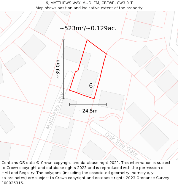 6, MATTHEWS WAY, AUDLEM, CREWE, CW3 0LT: Plot and title map