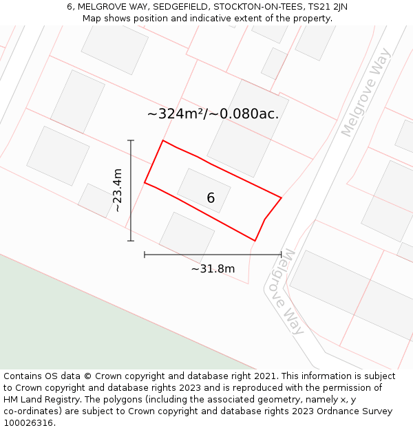 6, MELGROVE WAY, SEDGEFIELD, STOCKTON-ON-TEES, TS21 2JN: Plot and title map