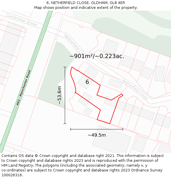 6, NETHERFIELD CLOSE, OLDHAM, OL8 4ER: Plot and title map