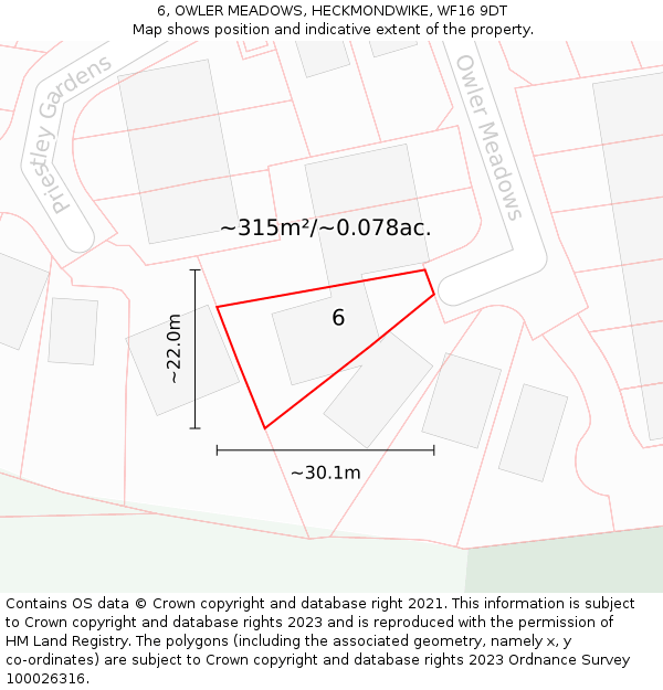 6, OWLER MEADOWS, HECKMONDWIKE, WF16 9DT: Plot and title map