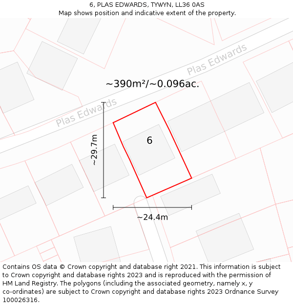 6, PLAS EDWARDS, TYWYN, LL36 0AS: Plot and title map