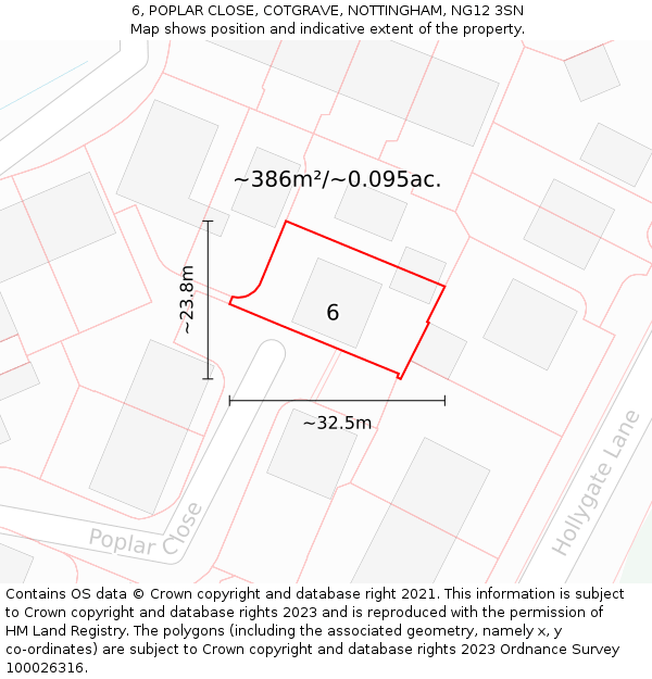 6, POPLAR CLOSE, COTGRAVE, NOTTINGHAM, NG12 3SN: Plot and title map