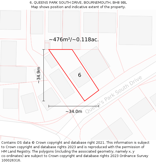 6, QUEENS PARK SOUTH DRIVE, BOURNEMOUTH, BH8 9BL: Plot and title map
