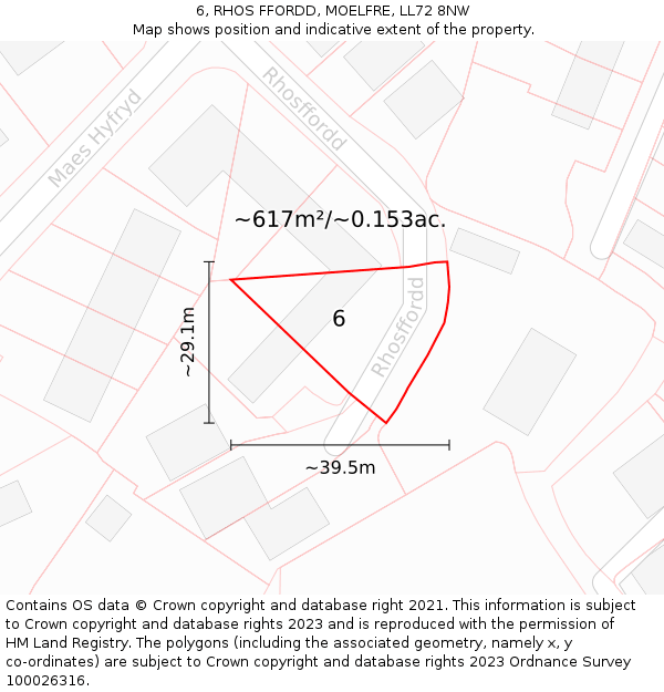 6, RHOS FFORDD, MOELFRE, LL72 8NW: Plot and title map