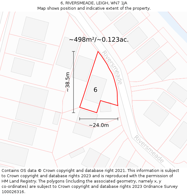 6, RIVERSMEADE, LEIGH, WN7 1JA: Plot and title map