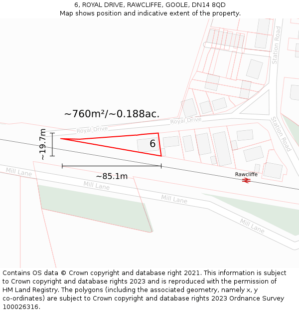 6, ROYAL DRIVE, RAWCLIFFE, GOOLE, DN14 8QD: Plot and title map
