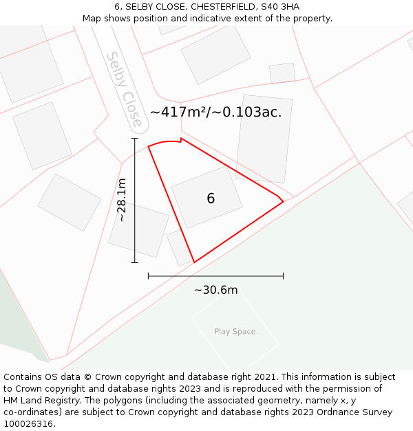 6, SELBY CLOSE, CHESTERFIELD, S40 3HA: Plot and title map