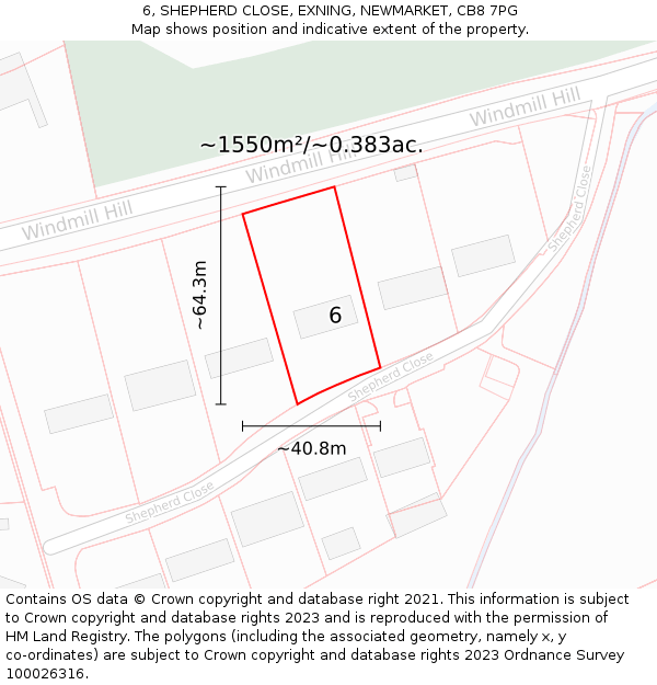 6, SHEPHERD CLOSE, EXNING, NEWMARKET, CB8 7PG: Plot and title map