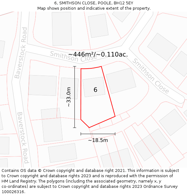 6, SMITHSON CLOSE, POOLE, BH12 5EY: Plot and title map
