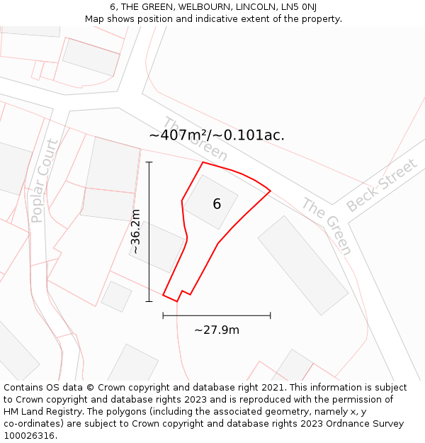 6, THE GREEN, WELBOURN, LINCOLN, LN5 0NJ: Plot and title map