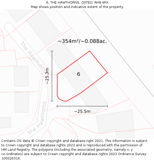 6, THE HAWTHORNS, OXTED, RH8 9PX: Plot and title map