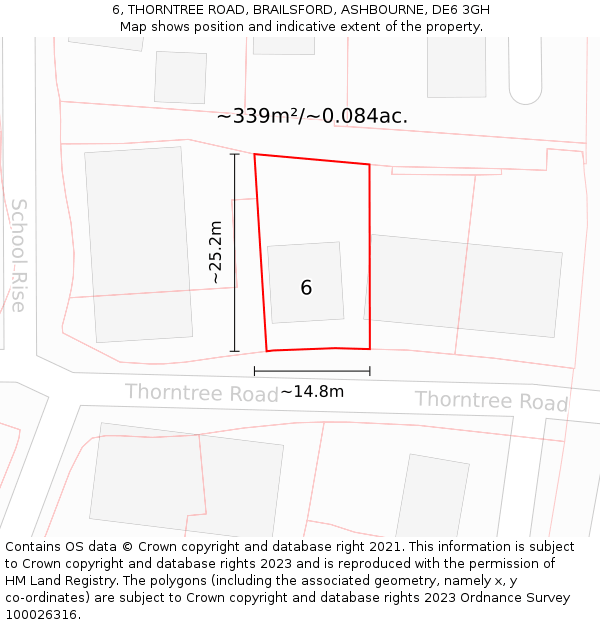 6, THORNTREE ROAD, BRAILSFORD, ASHBOURNE, DE6 3GH: Plot and title map