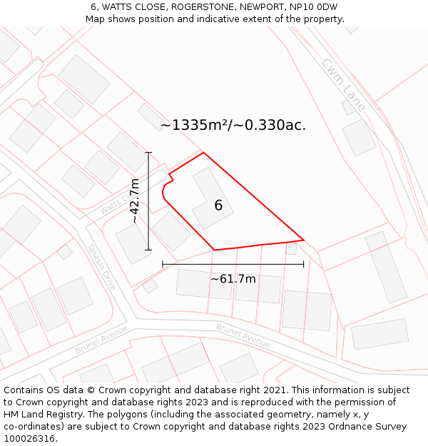 6, WATTS CLOSE, ROGERSTONE, NEWPORT, NP10 0DW: Plot and title map