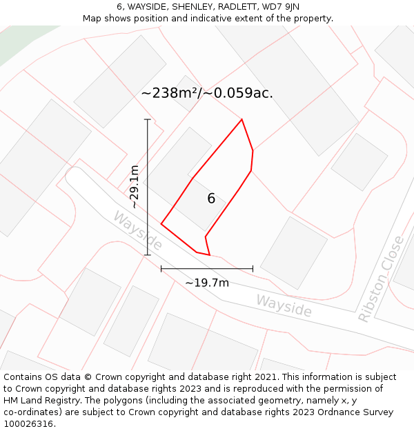 6, WAYSIDE, SHENLEY, RADLETT, WD7 9JN: Plot and title map