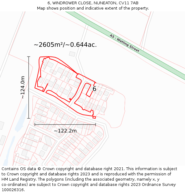 6, WINDROWER CLOSE, NUNEATON, CV11 7AB: Plot and title map