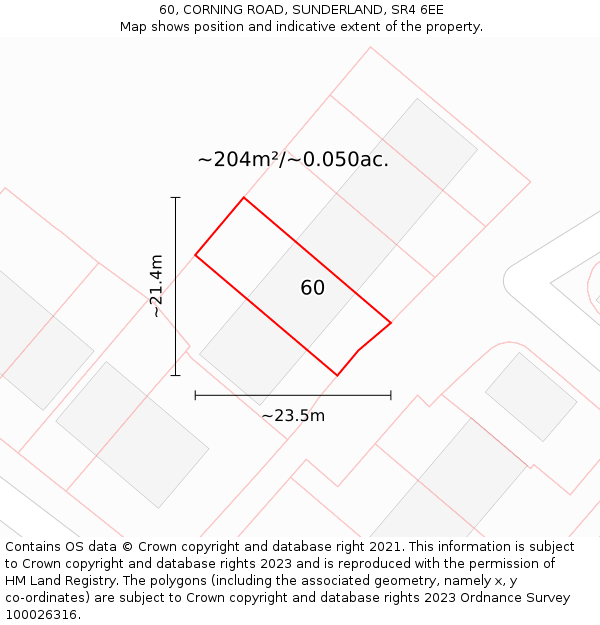 60, CORNING ROAD, SUNDERLAND, SR4 6EE: Plot and title map