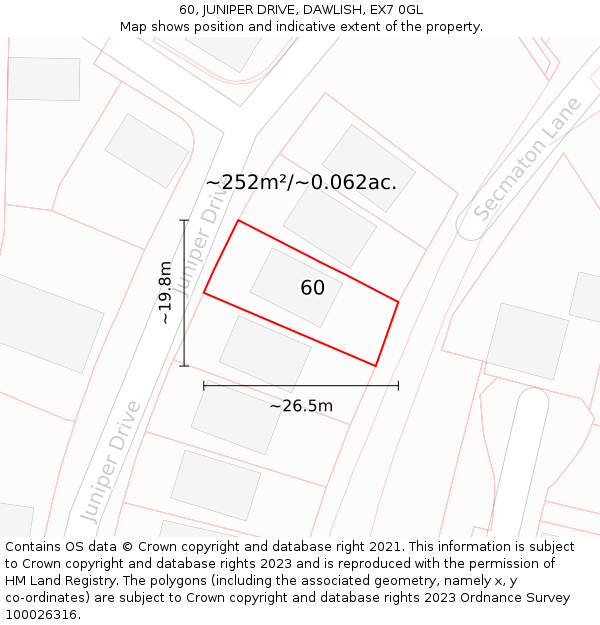 60, JUNIPER DRIVE, DAWLISH, EX7 0GL: Plot and title map