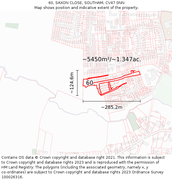 60, SAXON CLOSE, SOUTHAM, CV47 0NN: Plot and title map