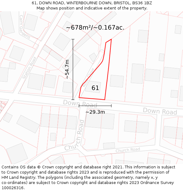 61, DOWN ROAD, WINTERBOURNE DOWN, BRISTOL, BS36 1BZ: Plot and title map