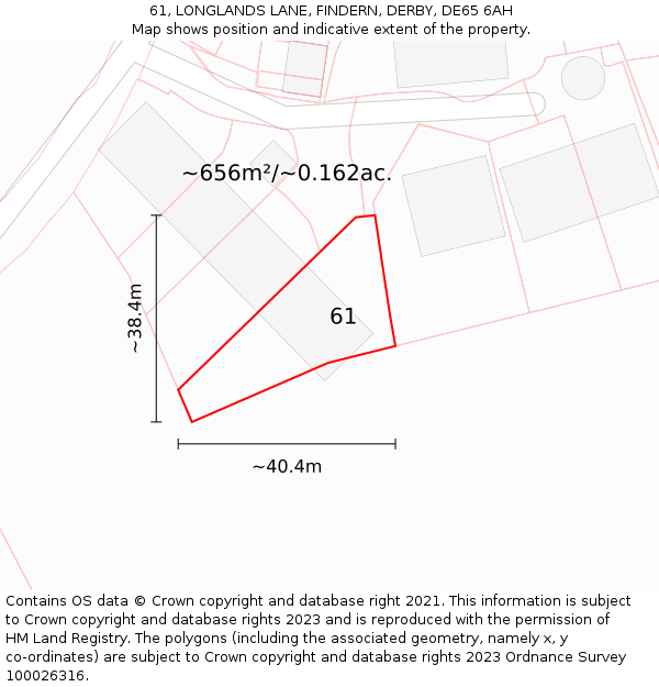 61, LONGLANDS LANE, FINDERN, DERBY, DE65 6AH: Plot and title map
