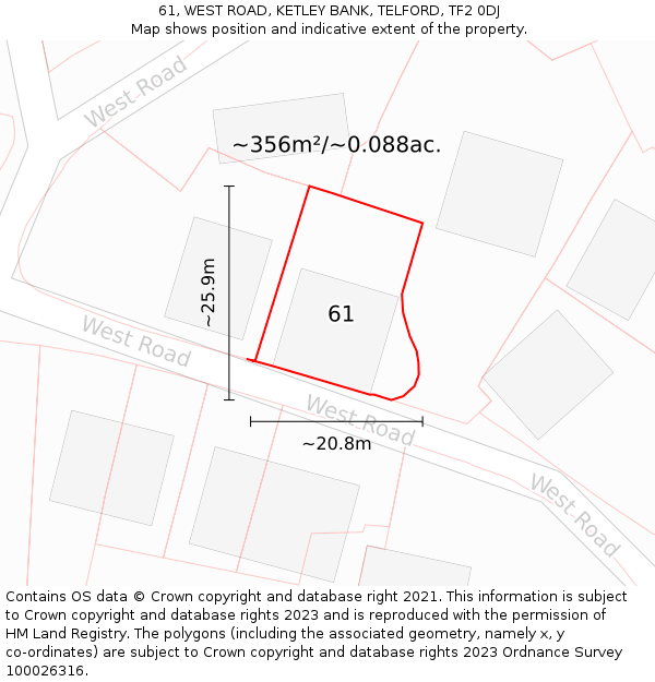 61, WEST ROAD, KETLEY BANK, TELFORD, TF2 0DJ: Plot and title map