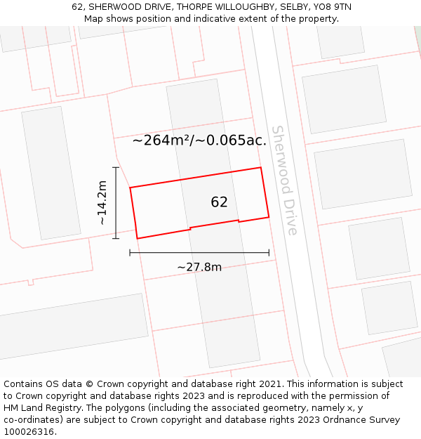 62, SHERWOOD DRIVE, THORPE WILLOUGHBY, SELBY, YO8 9TN: Plot and title map