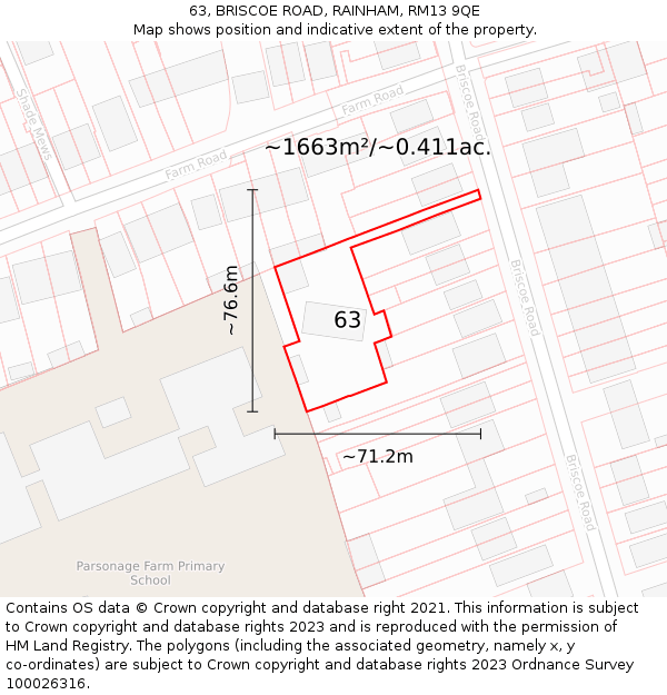 63, BRISCOE ROAD, RAINHAM, RM13 9QE: Plot and title map