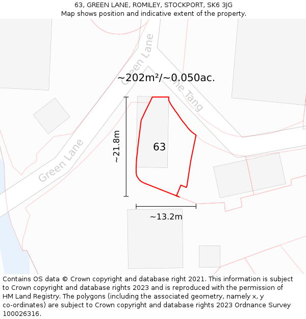 63, GREEN LANE, ROMILEY, STOCKPORT, SK6 3JG: Plot and title map